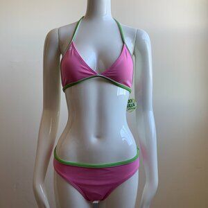 Billabong Girls swimwear pink & green triangle top logo bikini